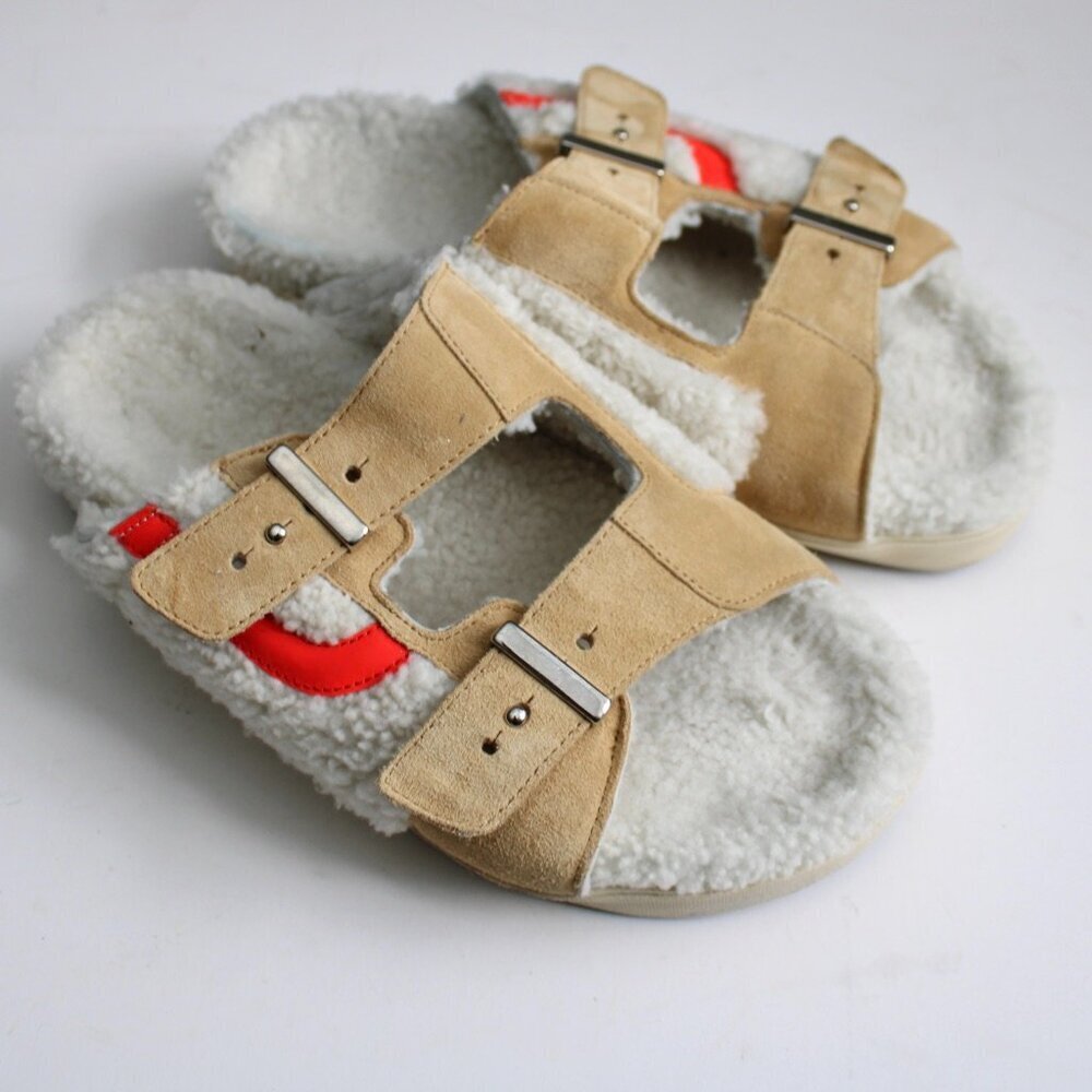 Hidnander Women's SUNDL Shearling Caramel Tan Red Sandals Size 41 EU  / 10 US